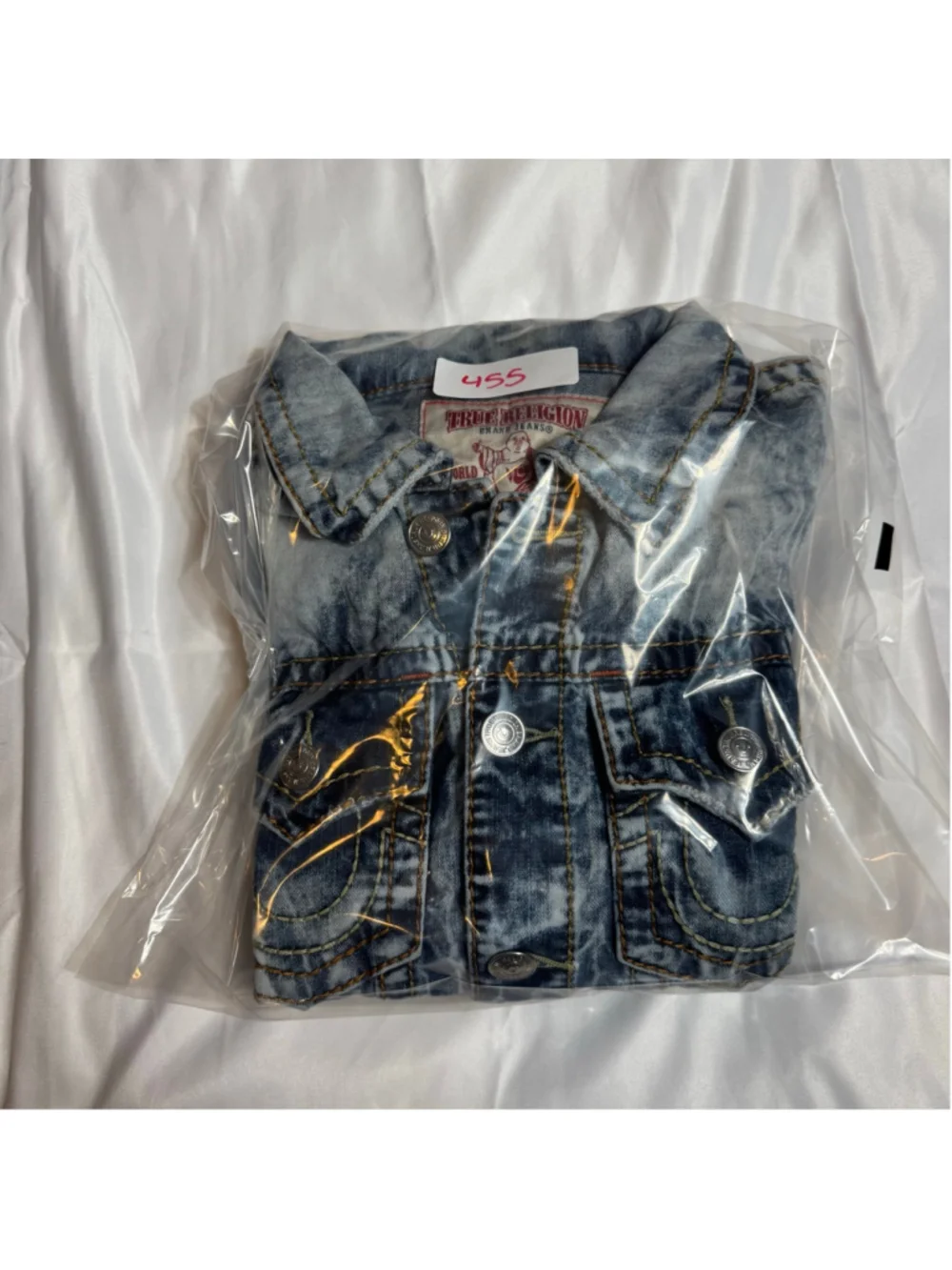 Men's True Religion Trucker Jacket M Blue White Acid Wash